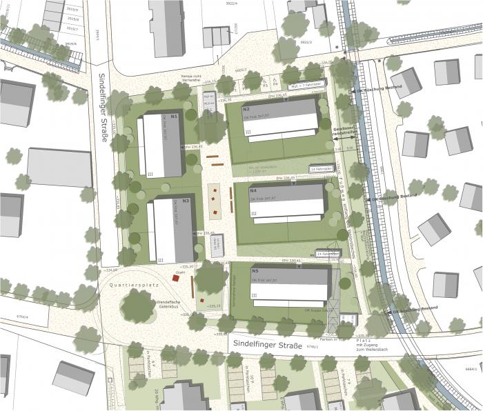 Neuordnung Sindelfinger Straße mit fünf Mehrfamilienhäusern und Tiefgarage in Tübingen